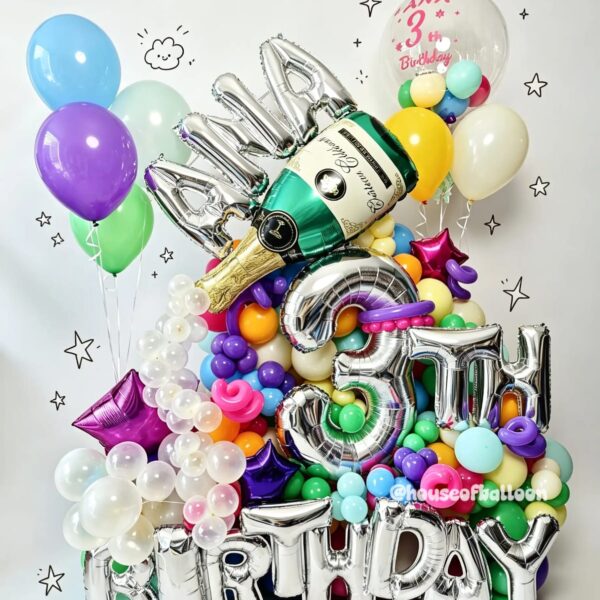 Balon Helium Champagne Happy Birthday Organic