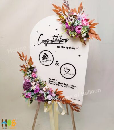 Papan Ucapan Bunga Kubah - Acrylic Stand Dome Flower Big