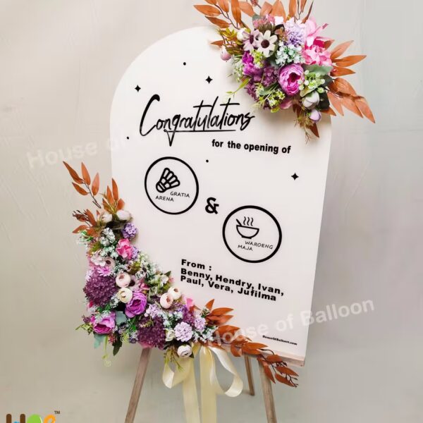 Papan Ucapan Bunga Kubah - Acrylic Stand Dome Flower Big