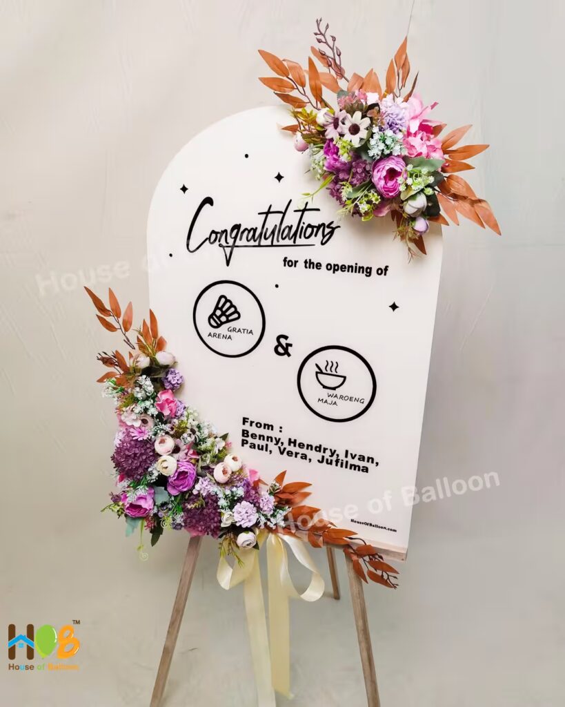 Papan Ucapan Bunga Kubah - Acrylic Stand Dome Flower Big