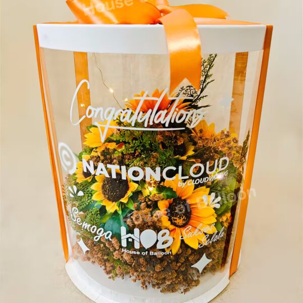 Parcel Ucapan bunga Round Clear Box