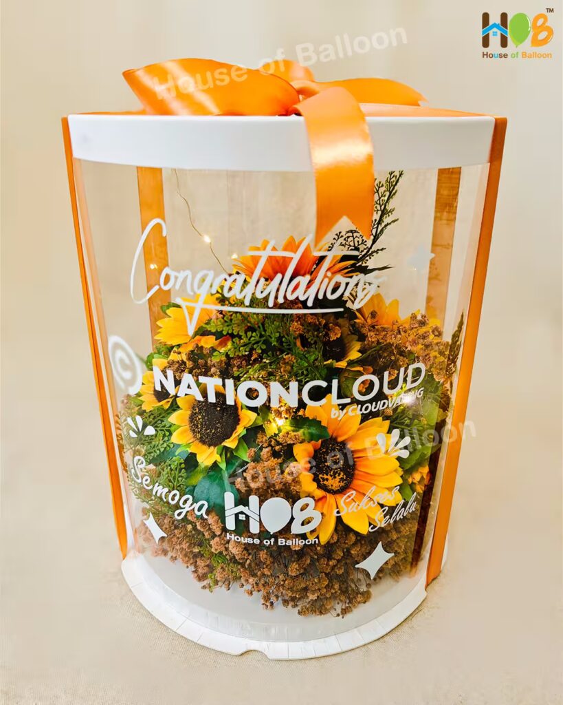 Parcel Ucapan bunga Round Clear Box