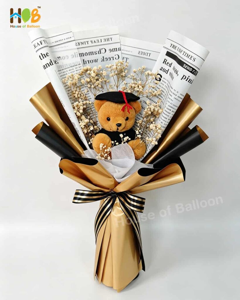 Buket Bunga Graduation Beruang Bear Babybreath