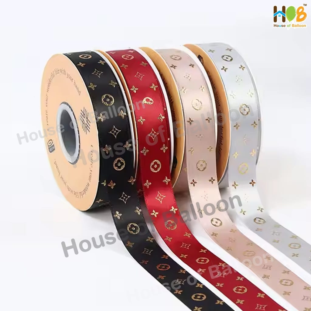 Pita Satin Motif LV Emas
