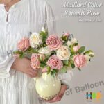 Bunga Mawar Rose Flower Artificial Warna Vintage Mailard Color 2 Heads Gradasi - Realistik - Image 3
